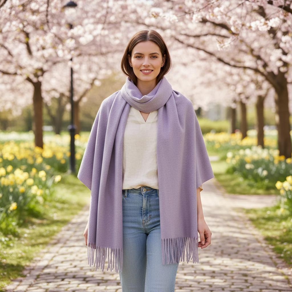 Lilac Blanket Shawl - Thick Cashmere Wool Blend - Super Soft Wrap