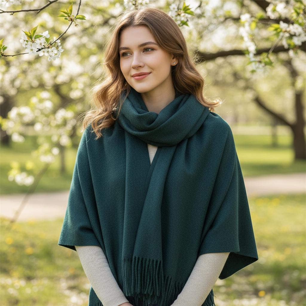 Emerald Green Blanket Shawl - Thick Cashmere Wool Blend - Super Soft Wrap