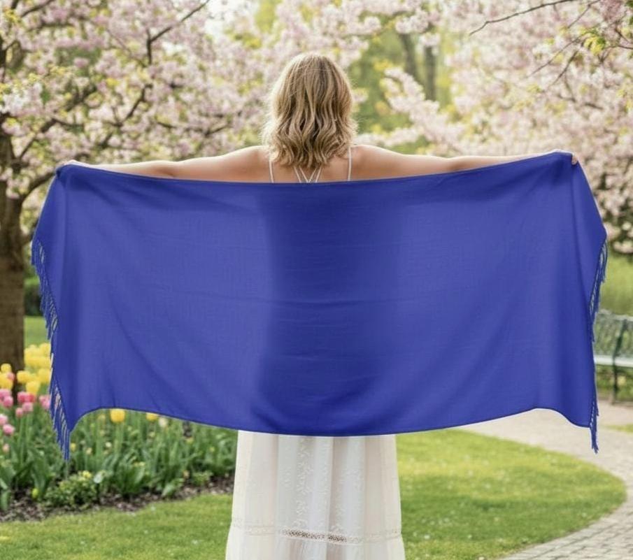 Blue Blanket Shawl - Thick Cashmere Wool Blend - Super Soft Wrap