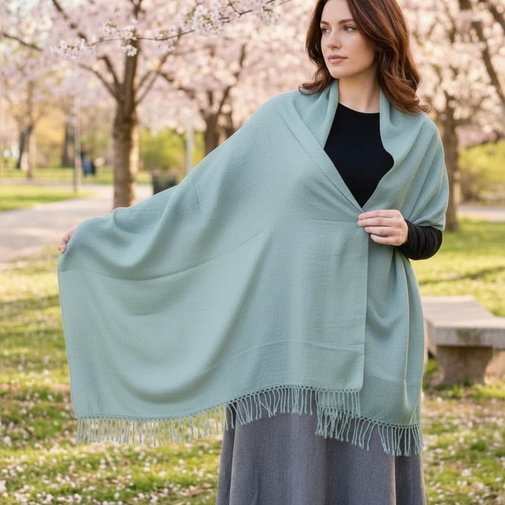 Lightweight Turquoise Pashmina, Blanket Shawl - Wide Scarf and Wrap