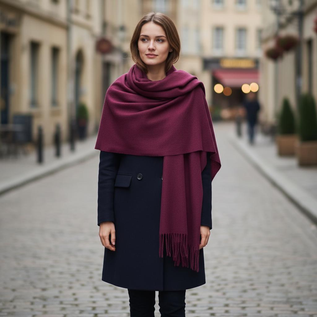 Purple Blanket Shawl - Thick Cashmere Wool Blend - Super Soft Wrap
