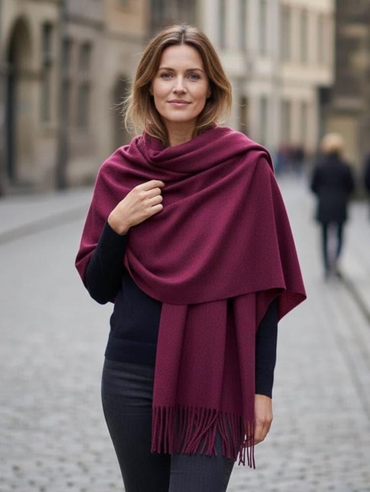 Purple Blanket Shawl - Thick Cashmere Wool Blend - Super Soft Wrap