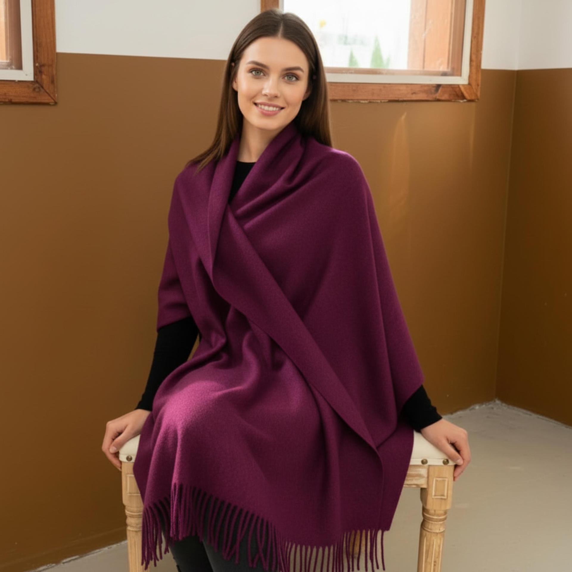 Purple Blanket Shawl - Thick Cashmere Wool Blend - Super Soft Wrap