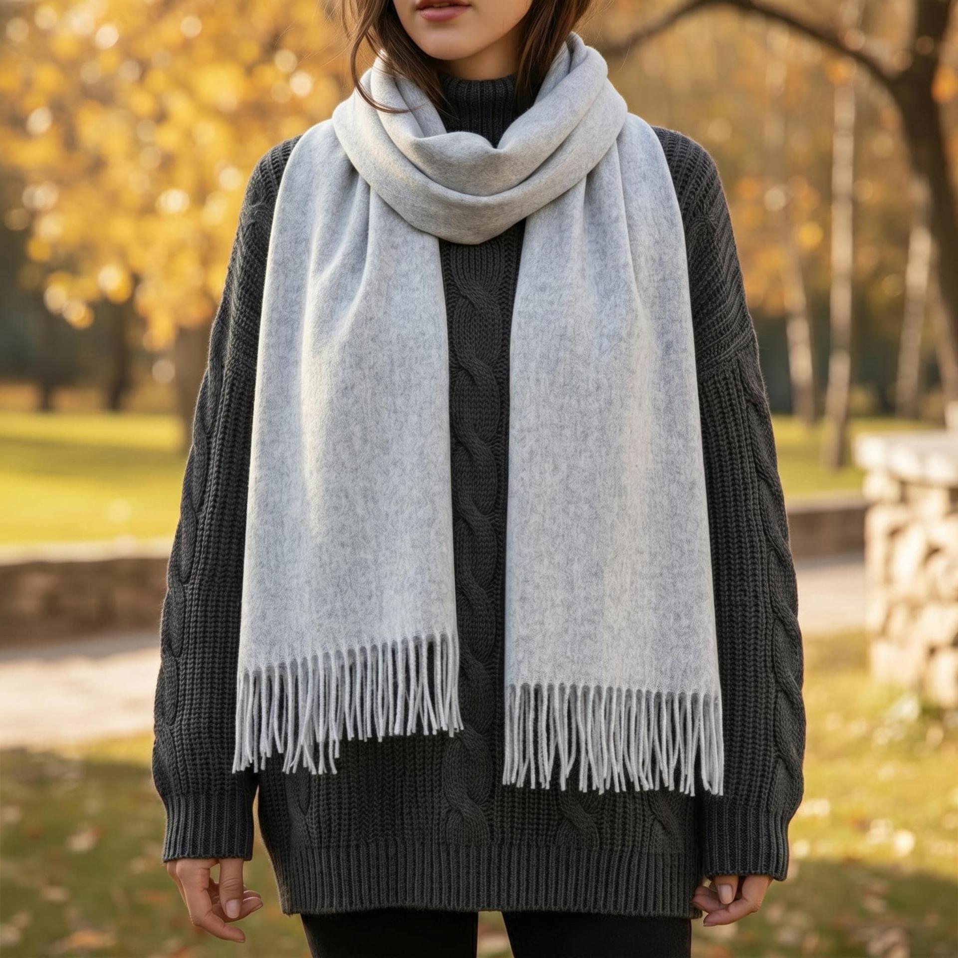 Grey Blanket Shawl - Thick Wide Scarf - Pashmina Super Soft Wrap