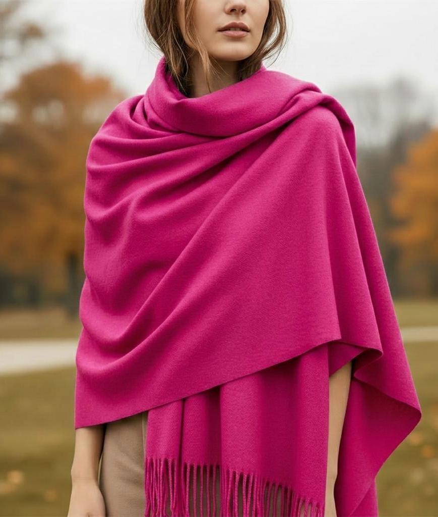 Dark Rose Blanket Shawl - Thick Cashmere Wool Blend - Super Soft Wrap