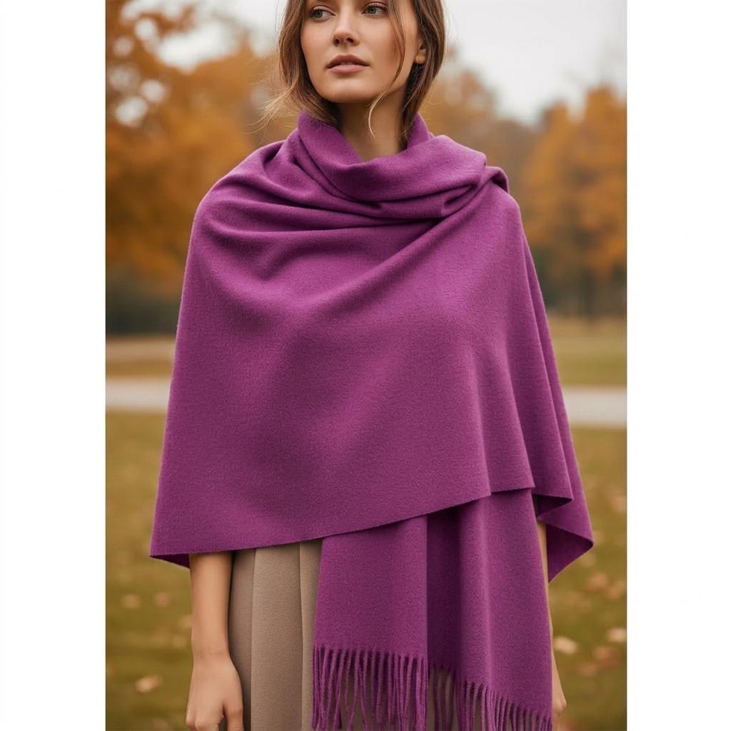 Purple Blanket Shawl - Thick Cashmere Wool Blend - Super Soft Wrap
