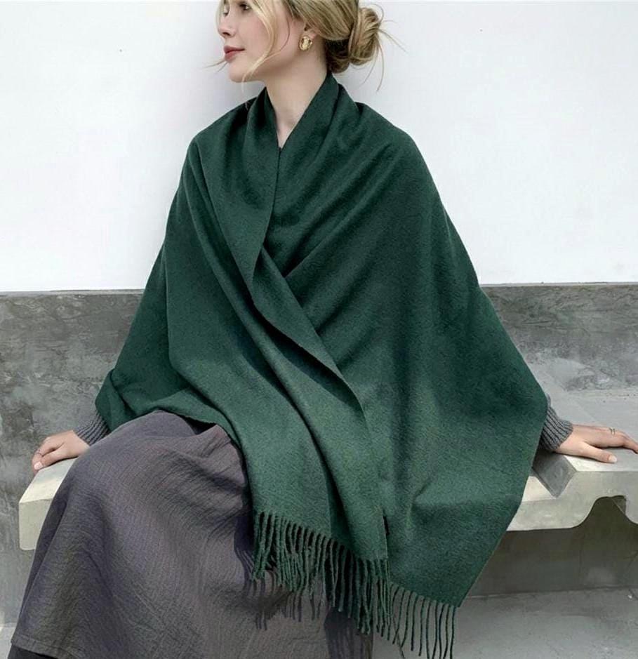 Emerald Green Blanket Shawl - Thick Cashmere Wool Blend - Super Soft Wrap