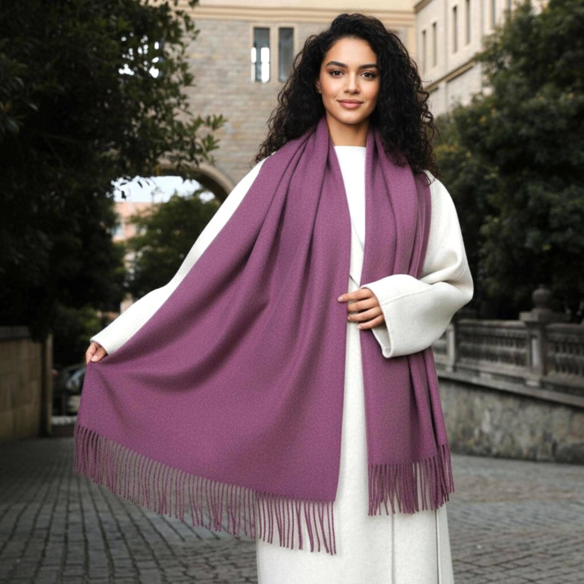Purple Blanket Shawl - Thick Wide Scarf - Super Soft Wrap