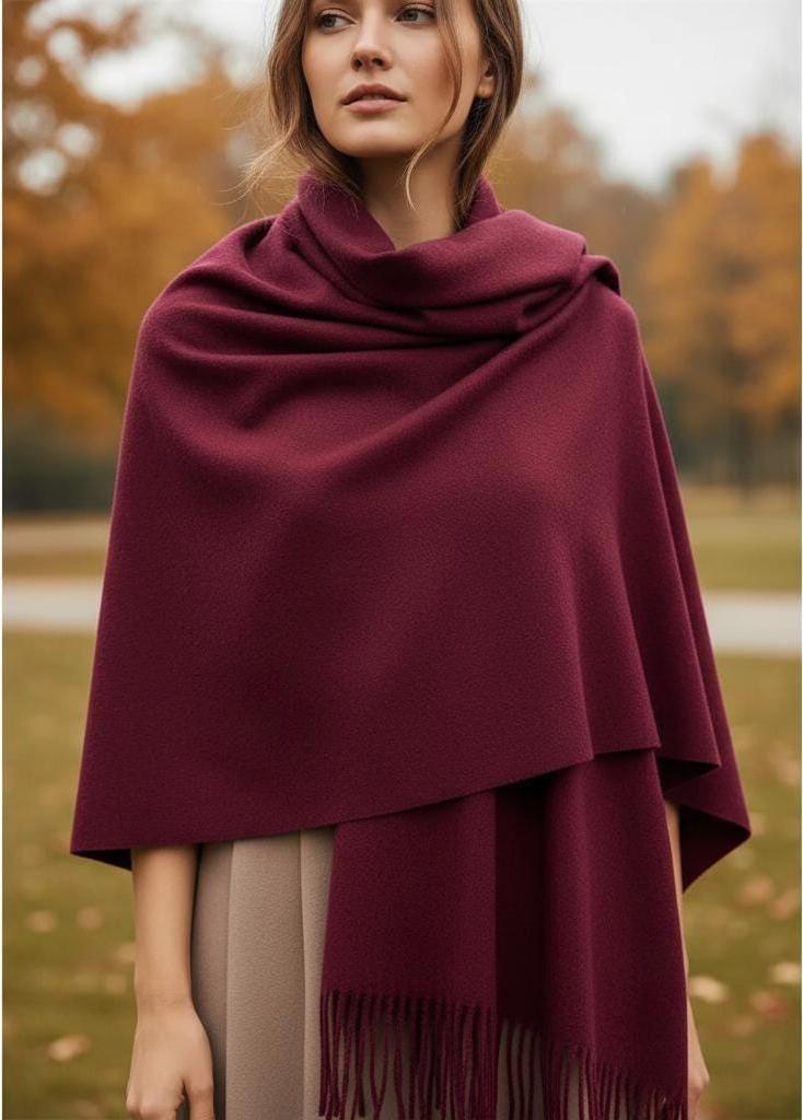 Wine Blanket Shawl - Thick Wide Scarf - Super Soft Wrap