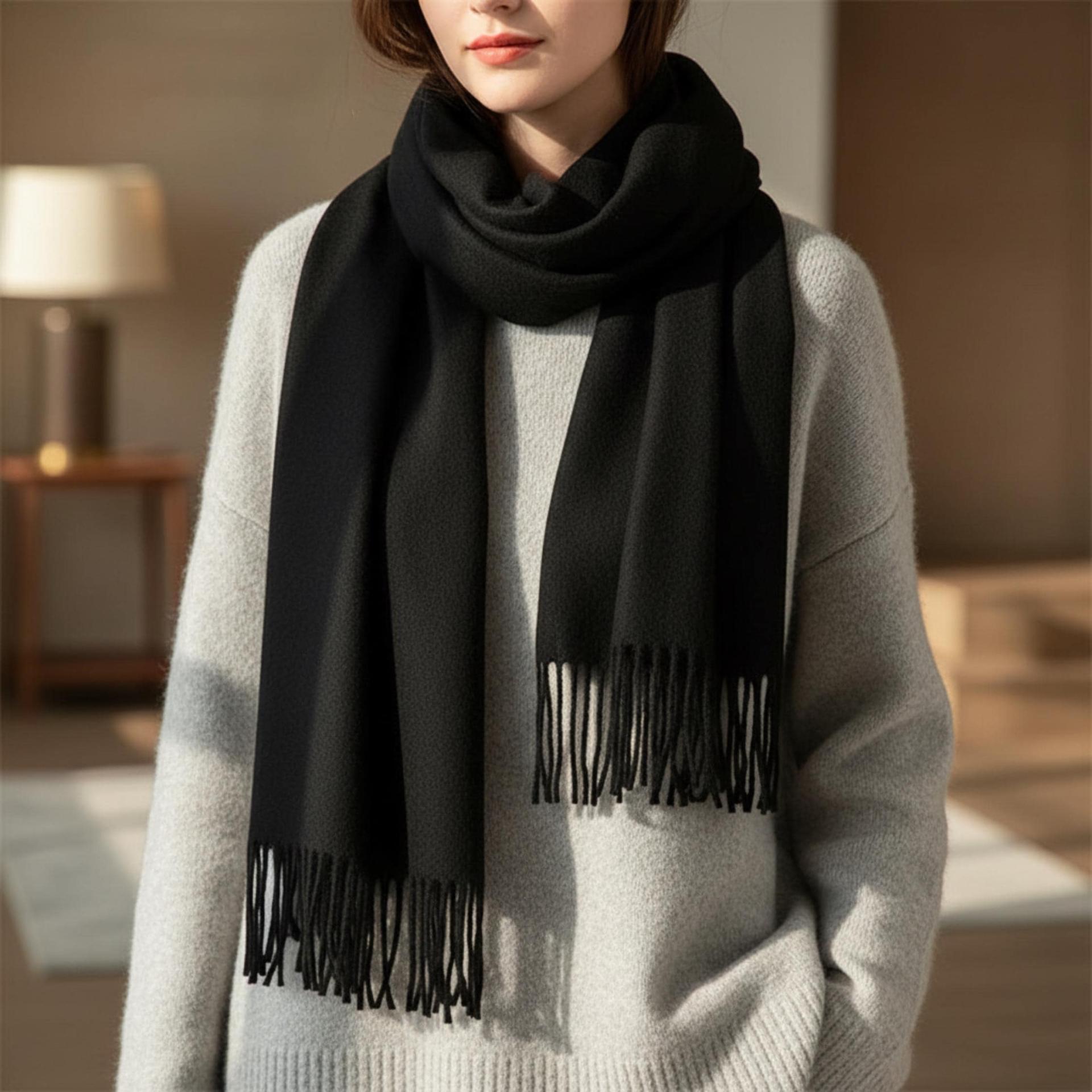 Black Blanket Shawl - Thick Wide Scarf - Pashmina Super Soft Wrap