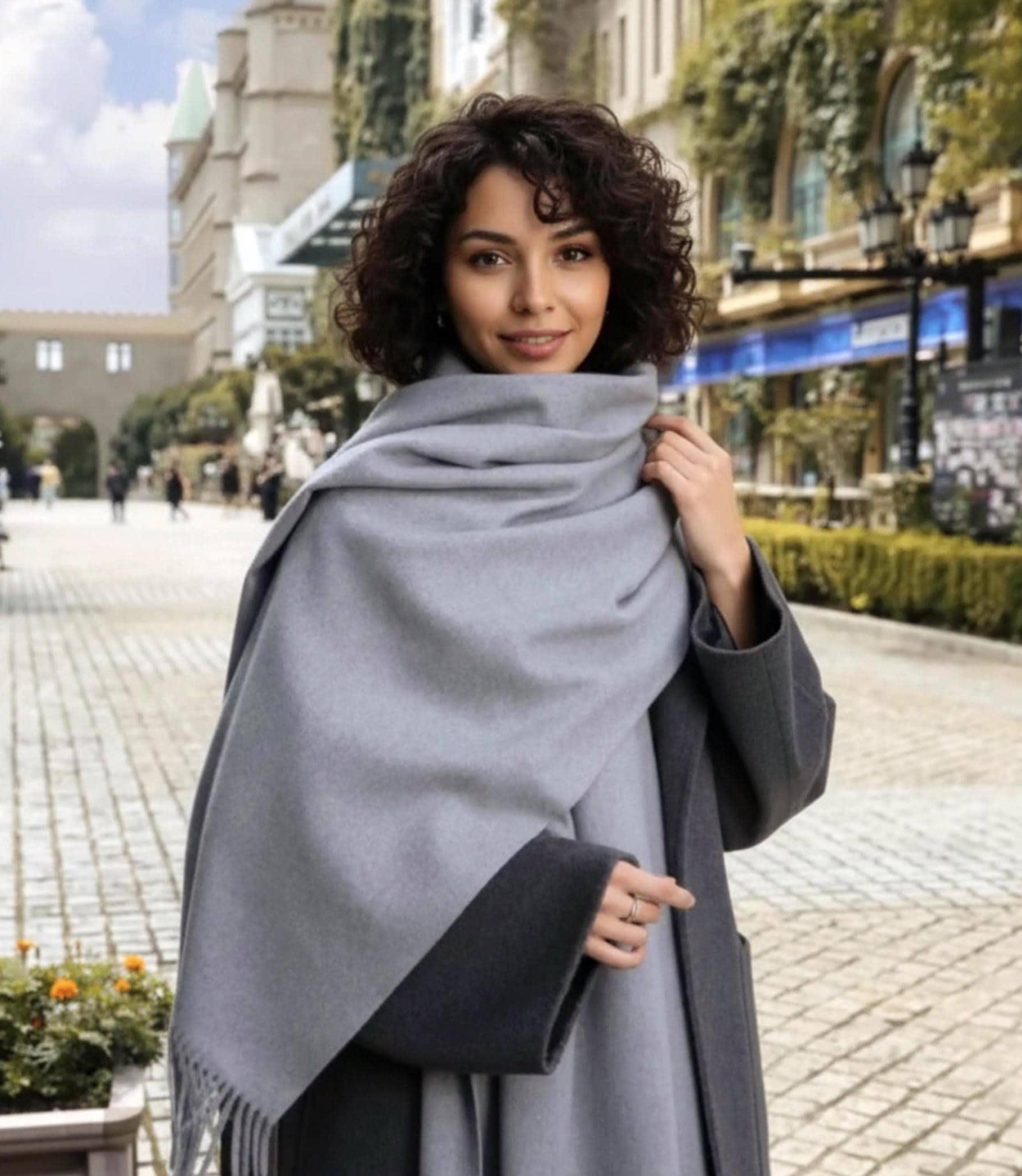 Grey Blanket Shawl - Thick Wide Scarf - Pashmina Super Soft Wrap