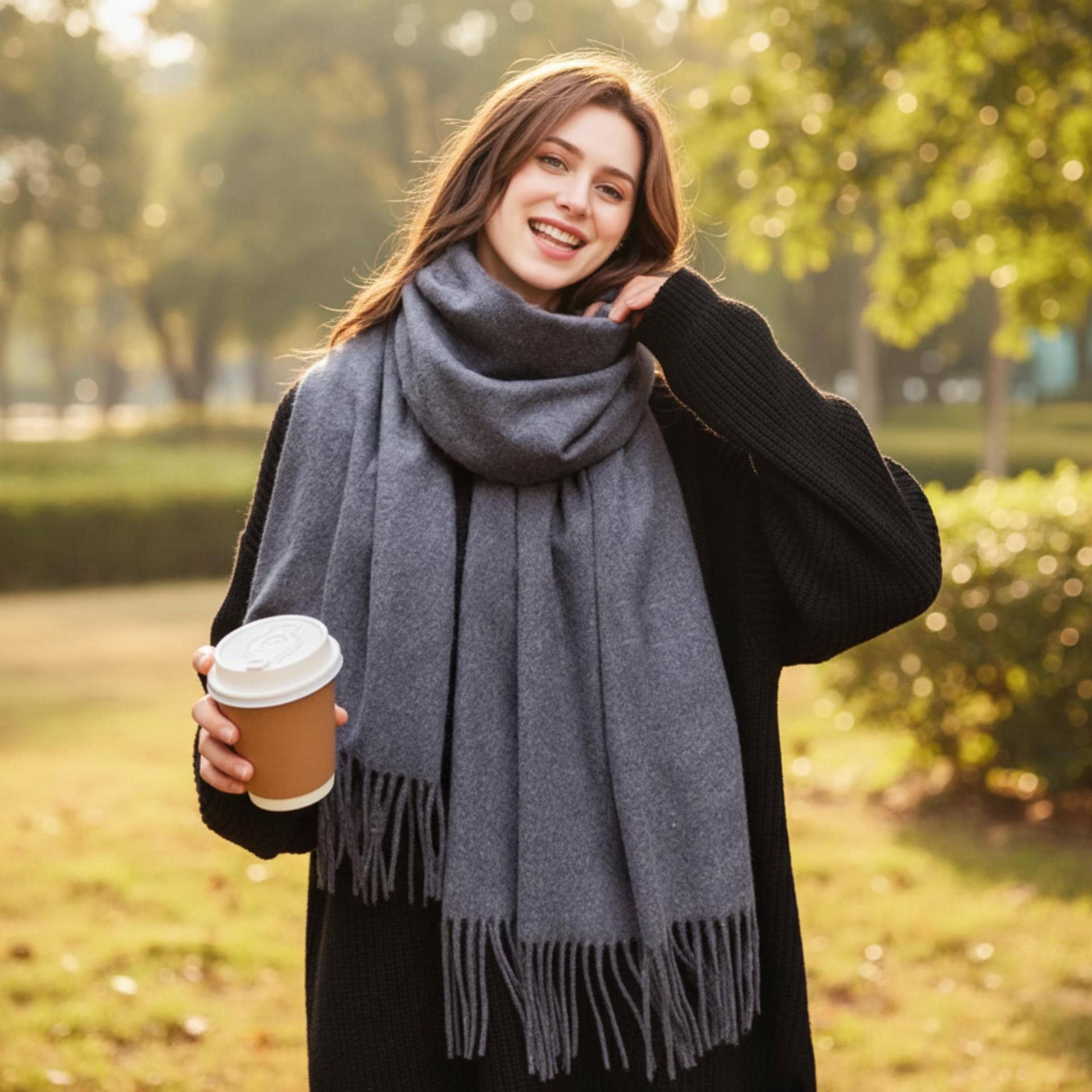 Grey Blanket Shawl - Thick Wide Scarf - Pashmina Super Soft Wrap
