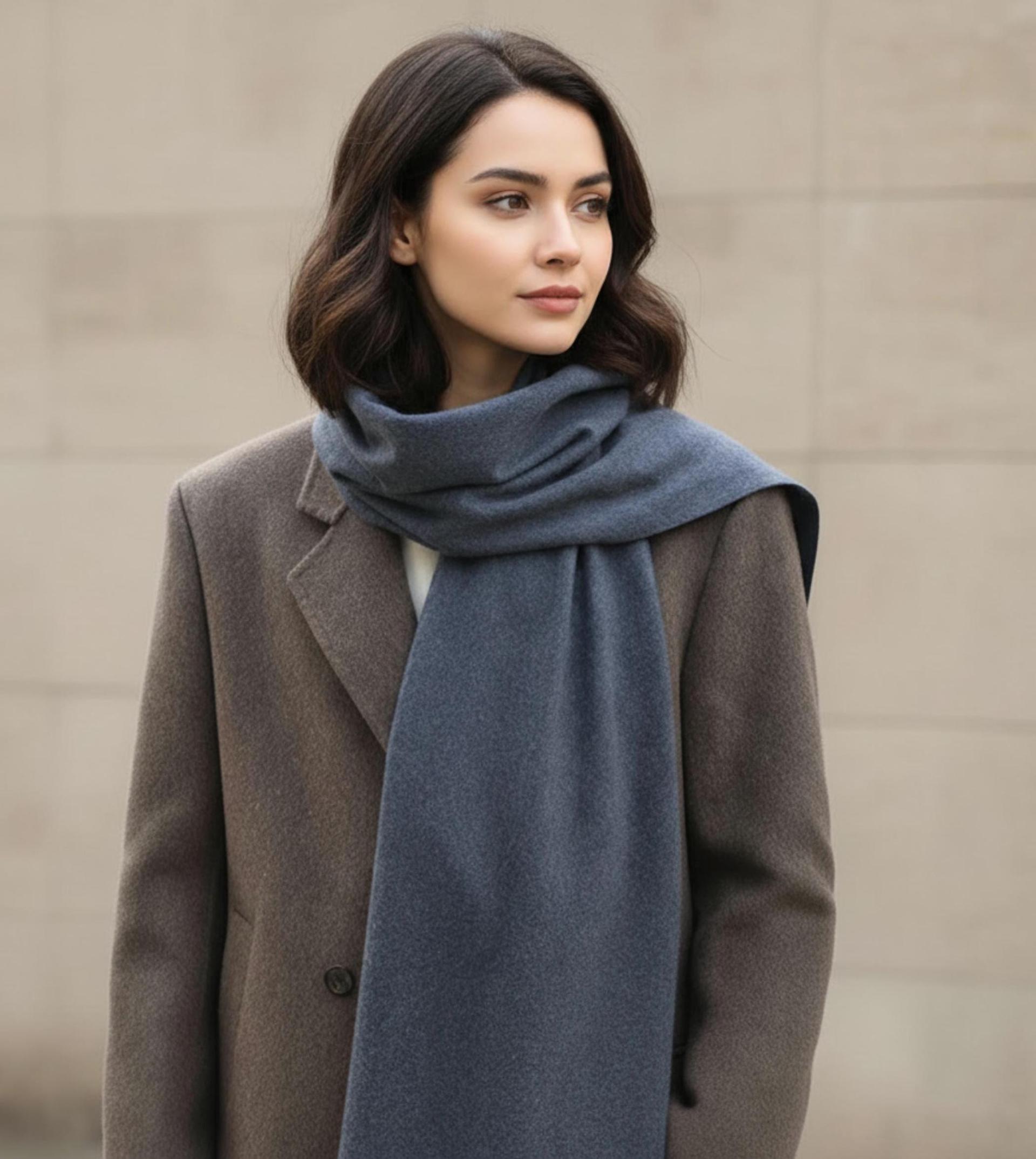 Heather Navy Blanket Shawl - Thick Wide Scarf - Pashmina Super Soft Wrap