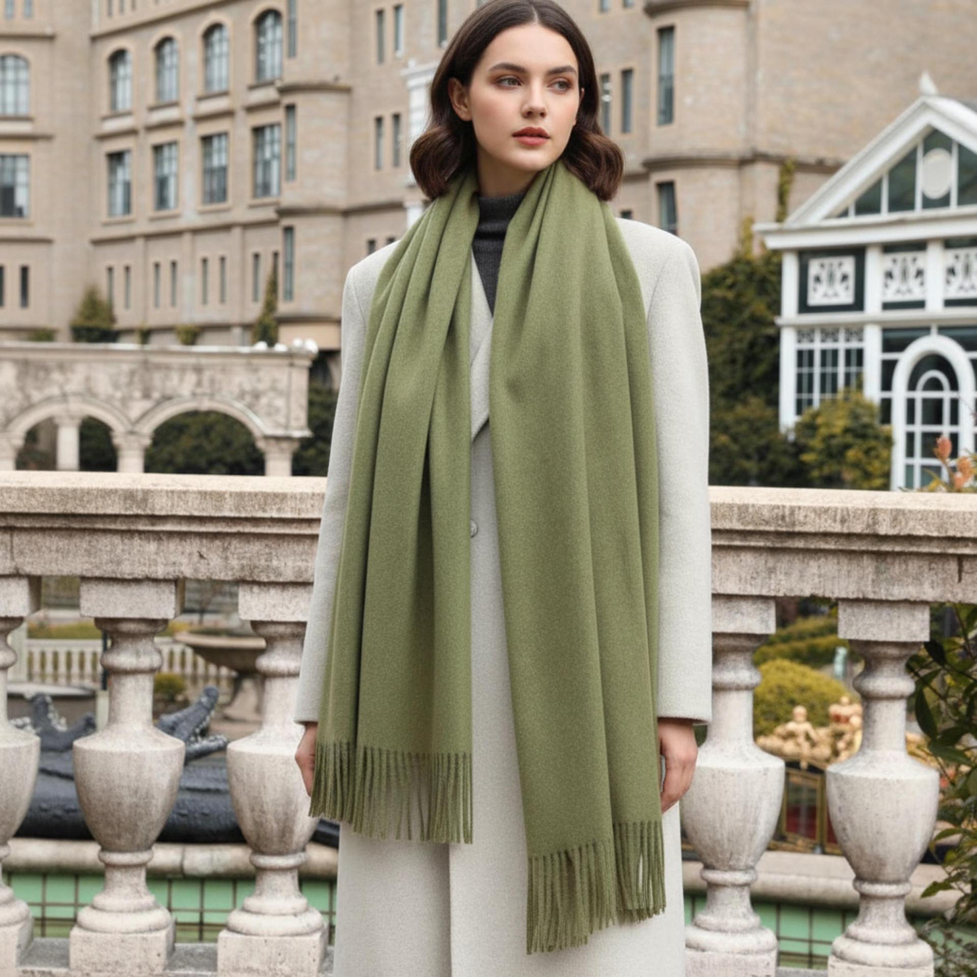Olive Green Blanket Shawl - Thick Wide Scarf - Pashmina Super Soft Wrap