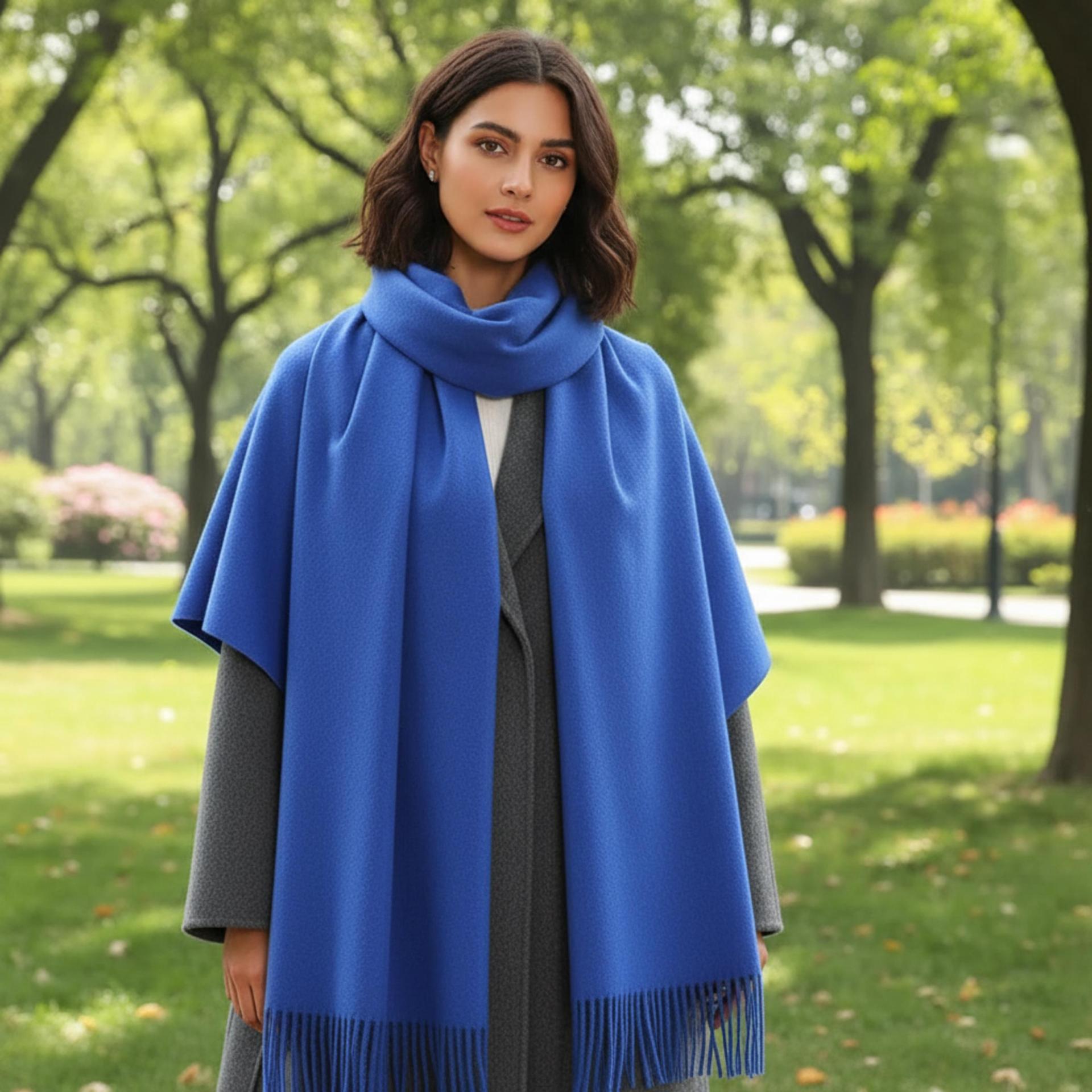 Blue Blanket Shawl - Thick Wide Scarf - Pashmina Super Soft Wrap