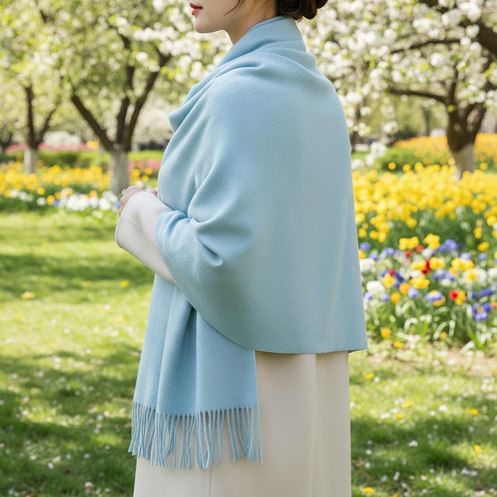 Aqua Blanket Shawl - Thick Wide Scarf - Pashmina Super Soft Wrap