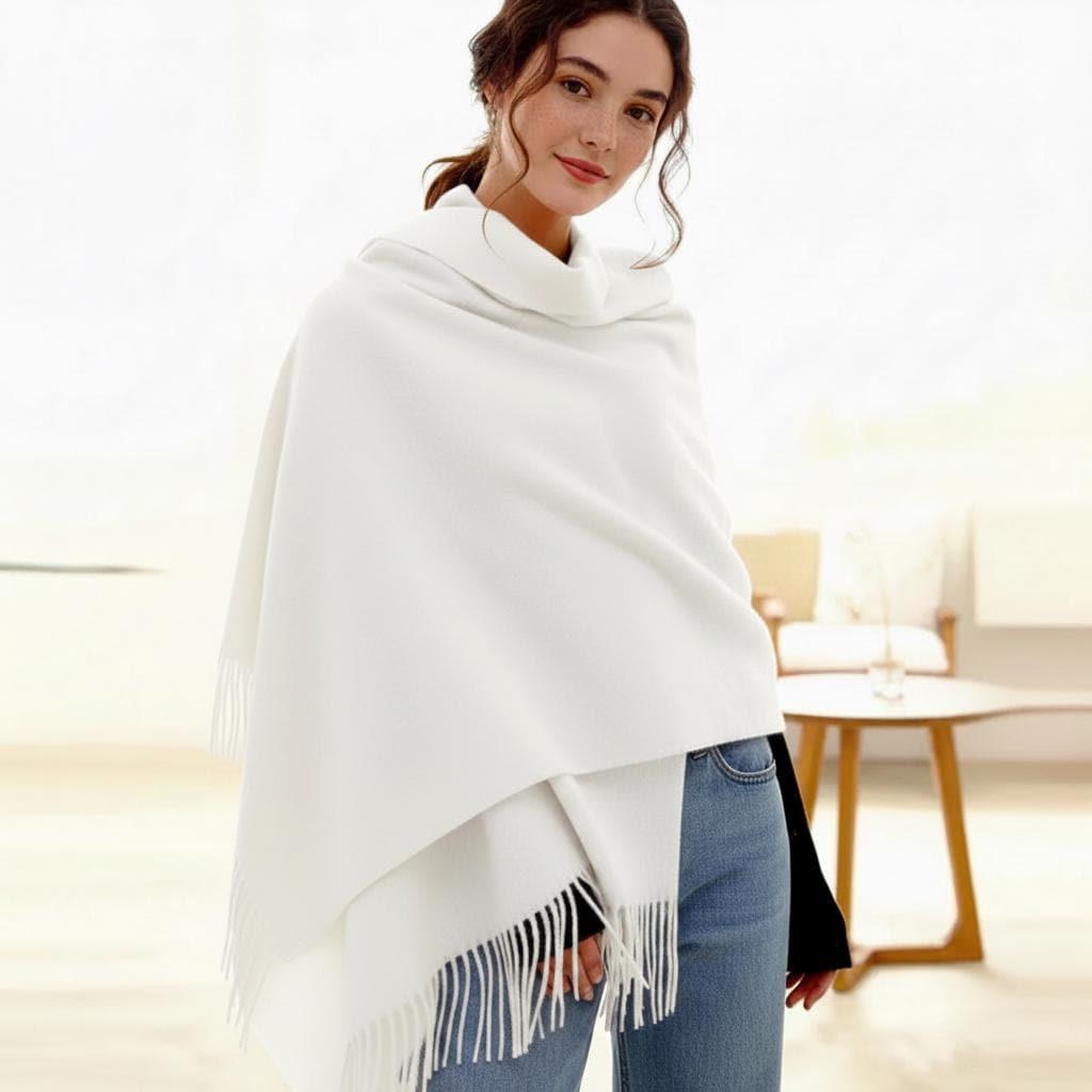 Creamy White Blanket Shawl - Thick Wide Scarf - Pashmina Super Soft Wrap