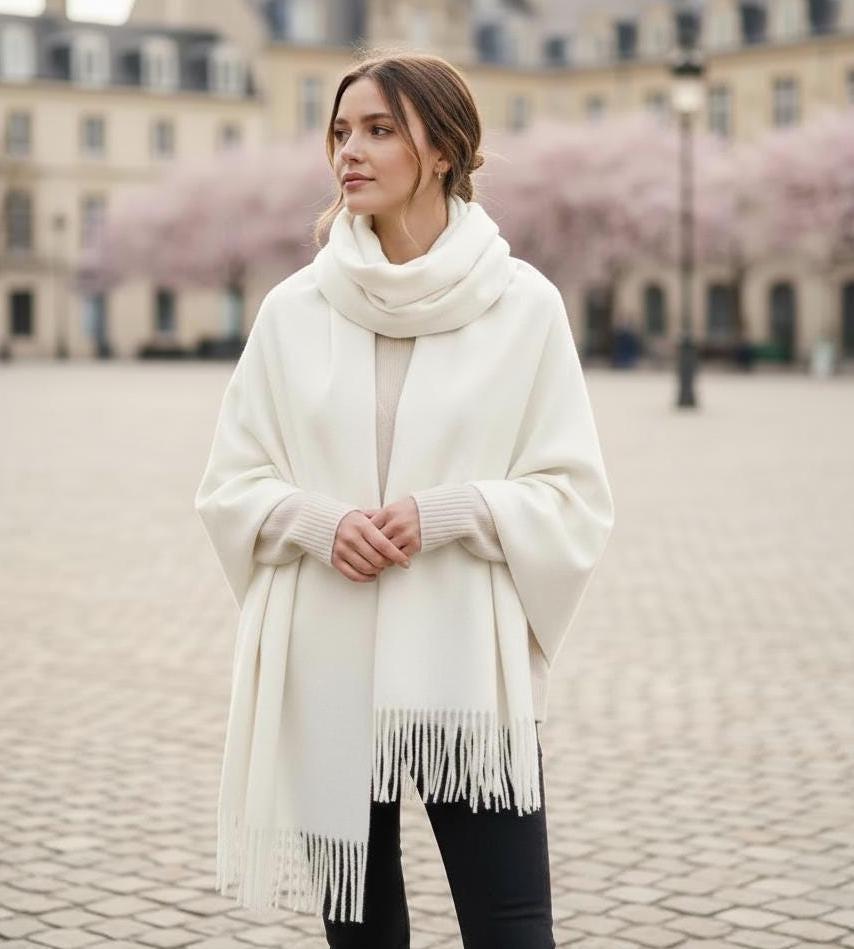 Creamy White Blanket Shawl - Thick Wide Scarf - Pashmina Super Soft Wrap