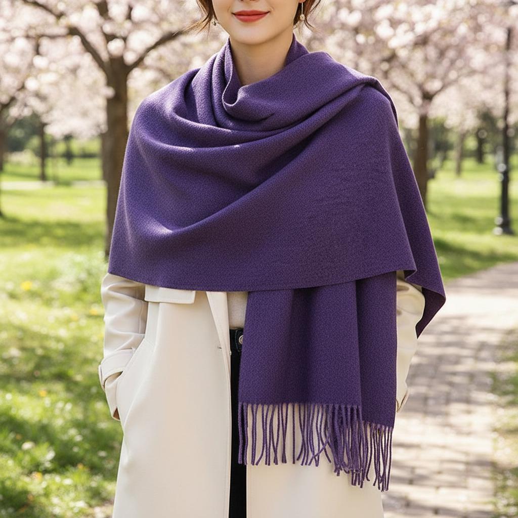 Purple Blanket Shawl - Thick Cashmere Wool Blend - Super Soft Wrap