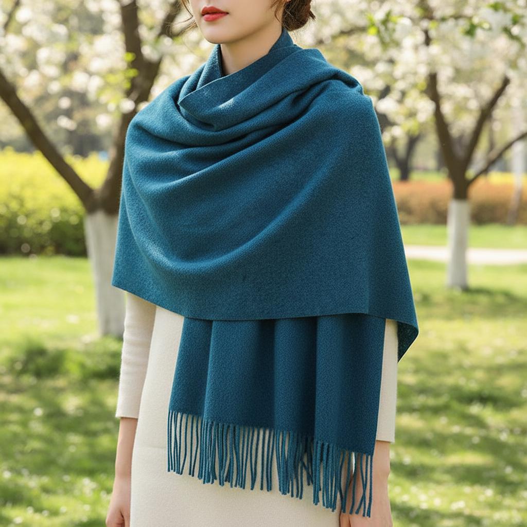 Teal Blanket Shawl - Thick Cashmere Wool Blend - Super Soft Wrap