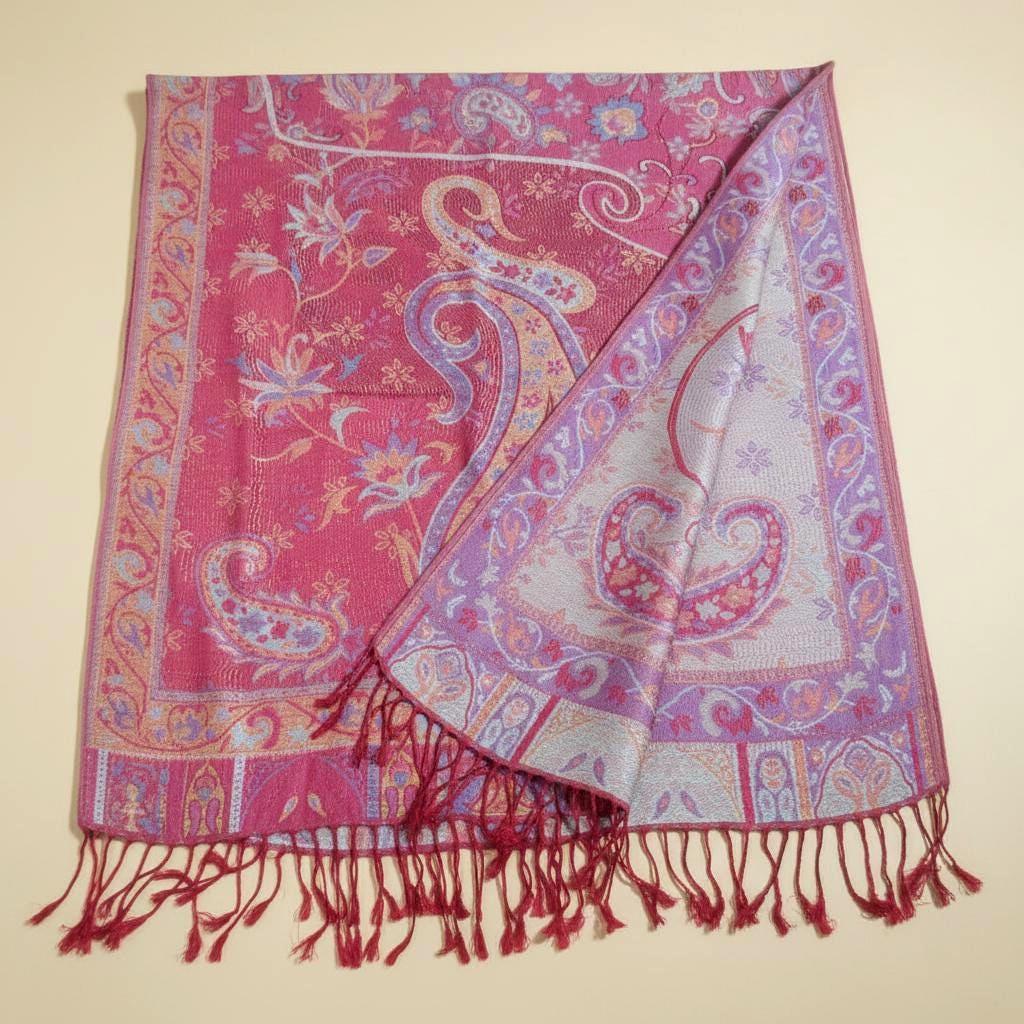 Reversible Soft Pashmina Shawl & Scarf for Women, Jacquard Brocade, Shawl, Sarong or Head Wraps