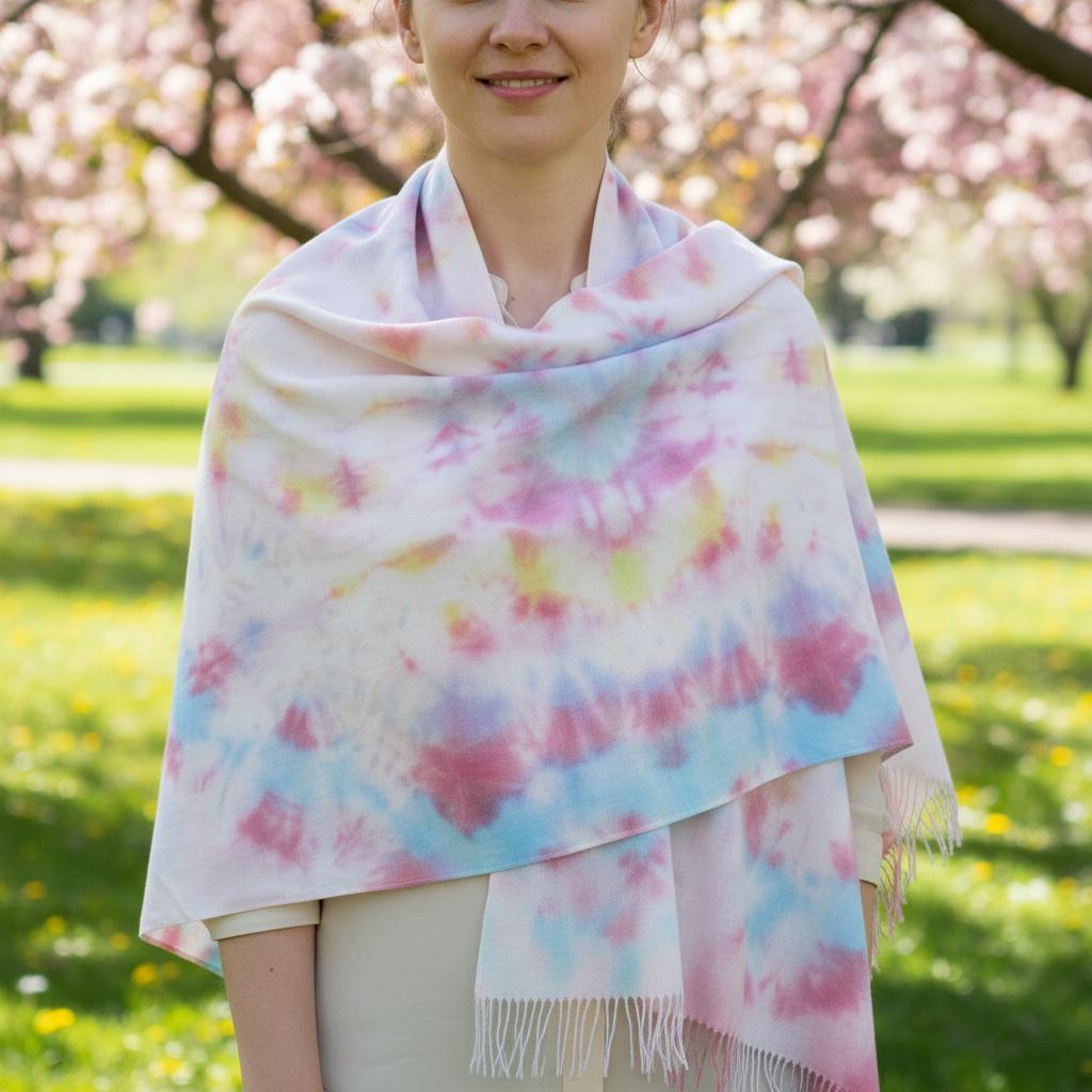 Hand Dyed Tie Dye Pashmina, Blanket Shawl, Wide Scarf, Head Wrap - Rayon Shawl