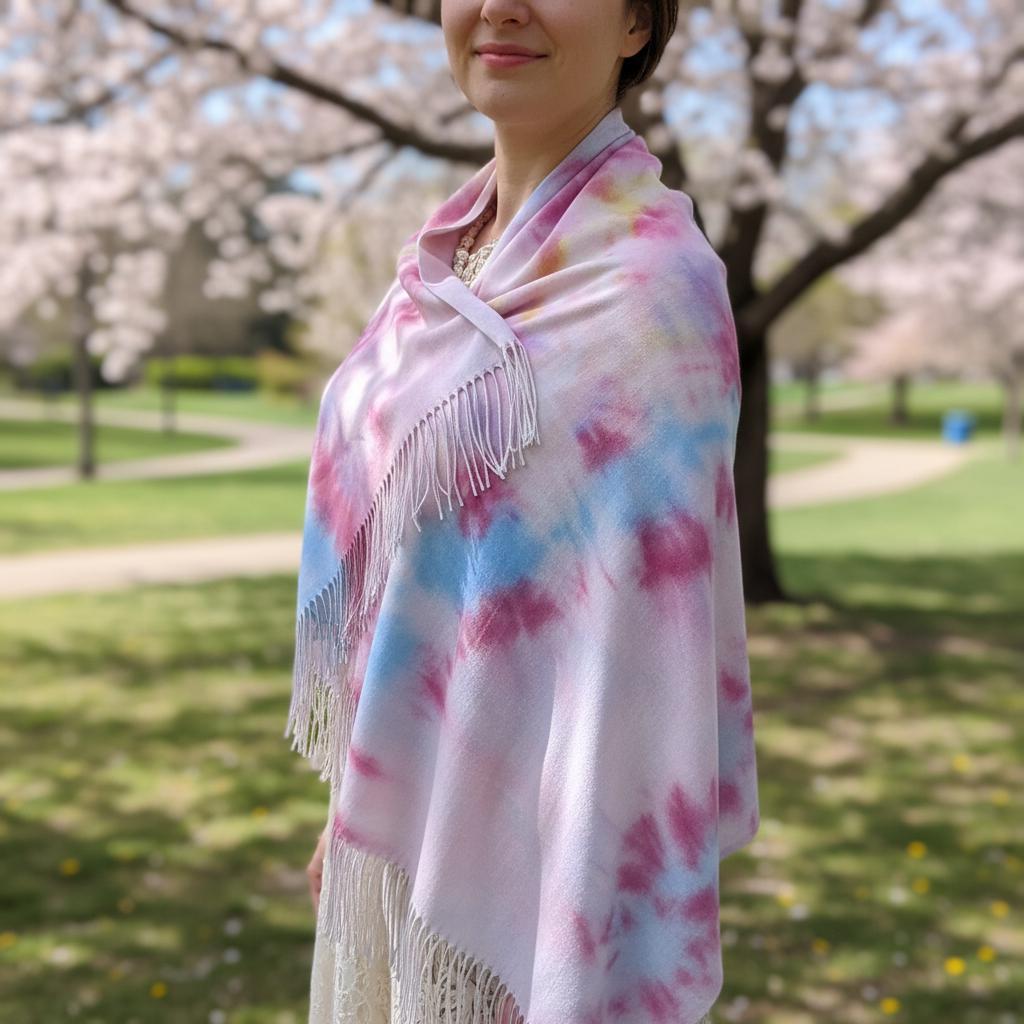 Hand Dyed Tie Dye Pashmina, Blanket Shawl, Wide Scarf, Head Wrap - Rayon Shawl