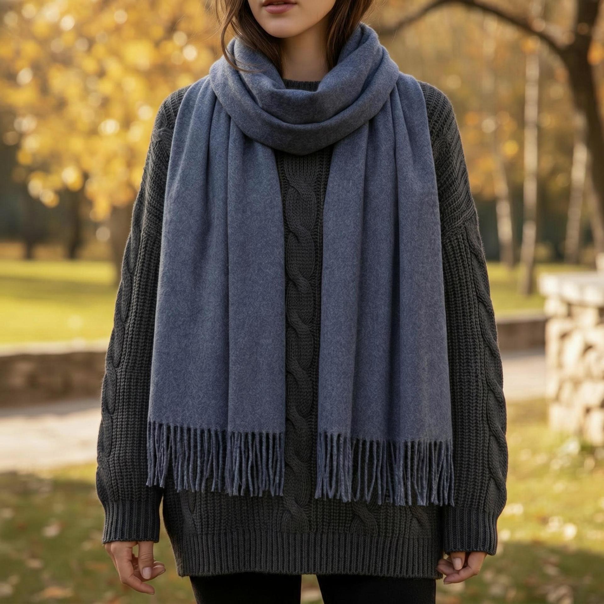 Blanket Scarf and Shawl - Dark Blue - Super Soft Pashmina Wide Scarf