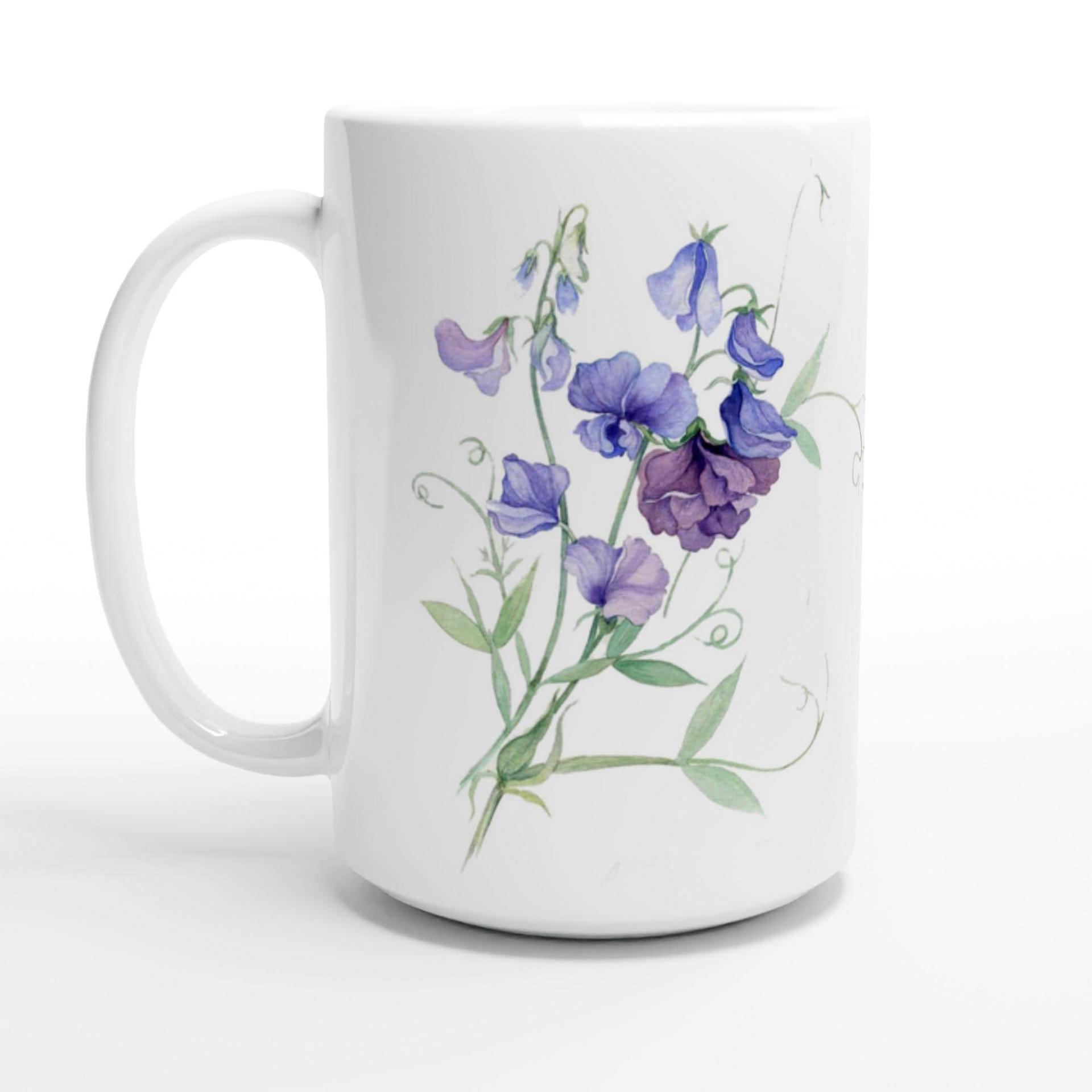 Sweet Pea, Floral Mug set, Large and Small Cups, 11oz or 15oz Ceramic Mugs