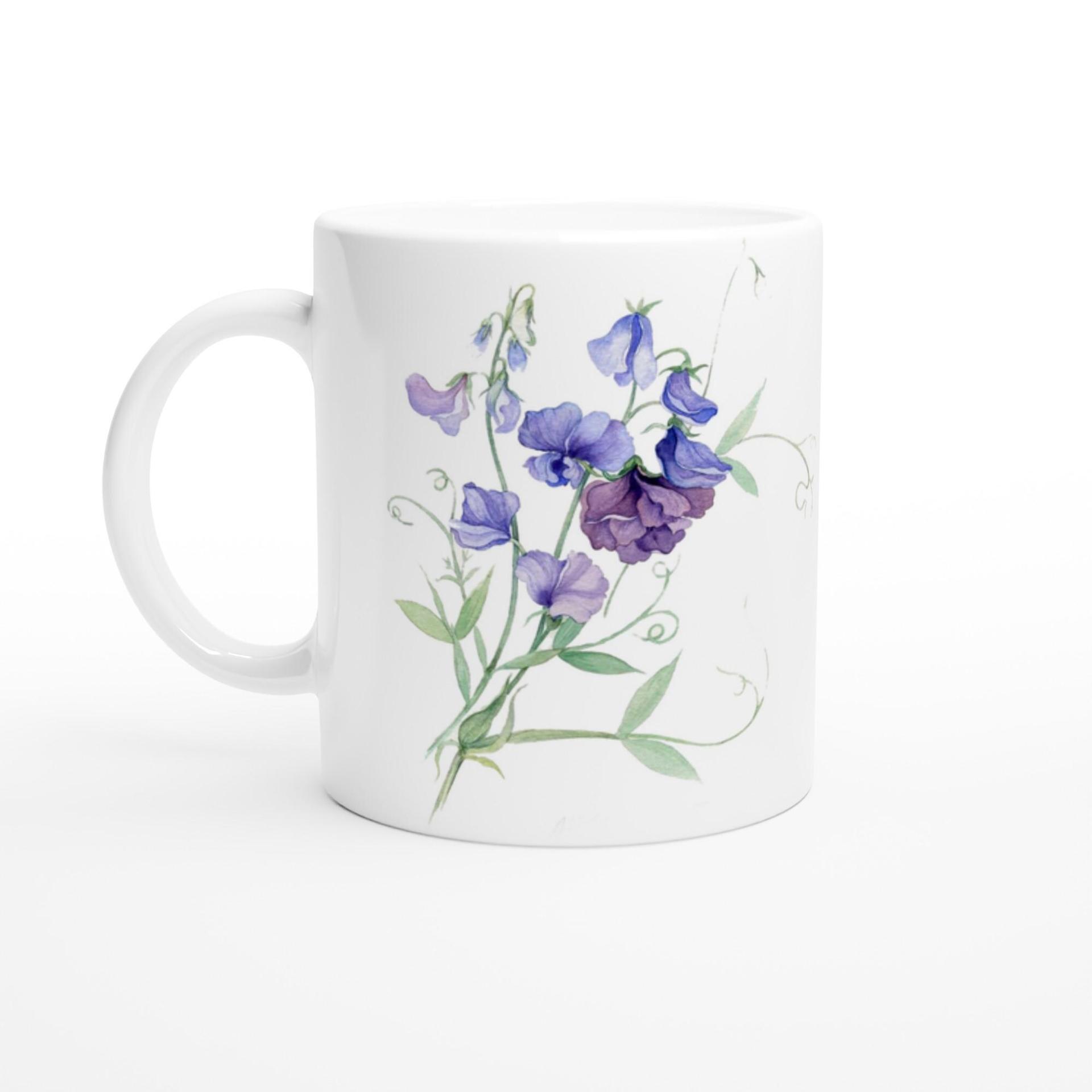Sweet Pea, Floral Mug set, Large and Small Cups, 11oz or 15oz Ceramic Mugs