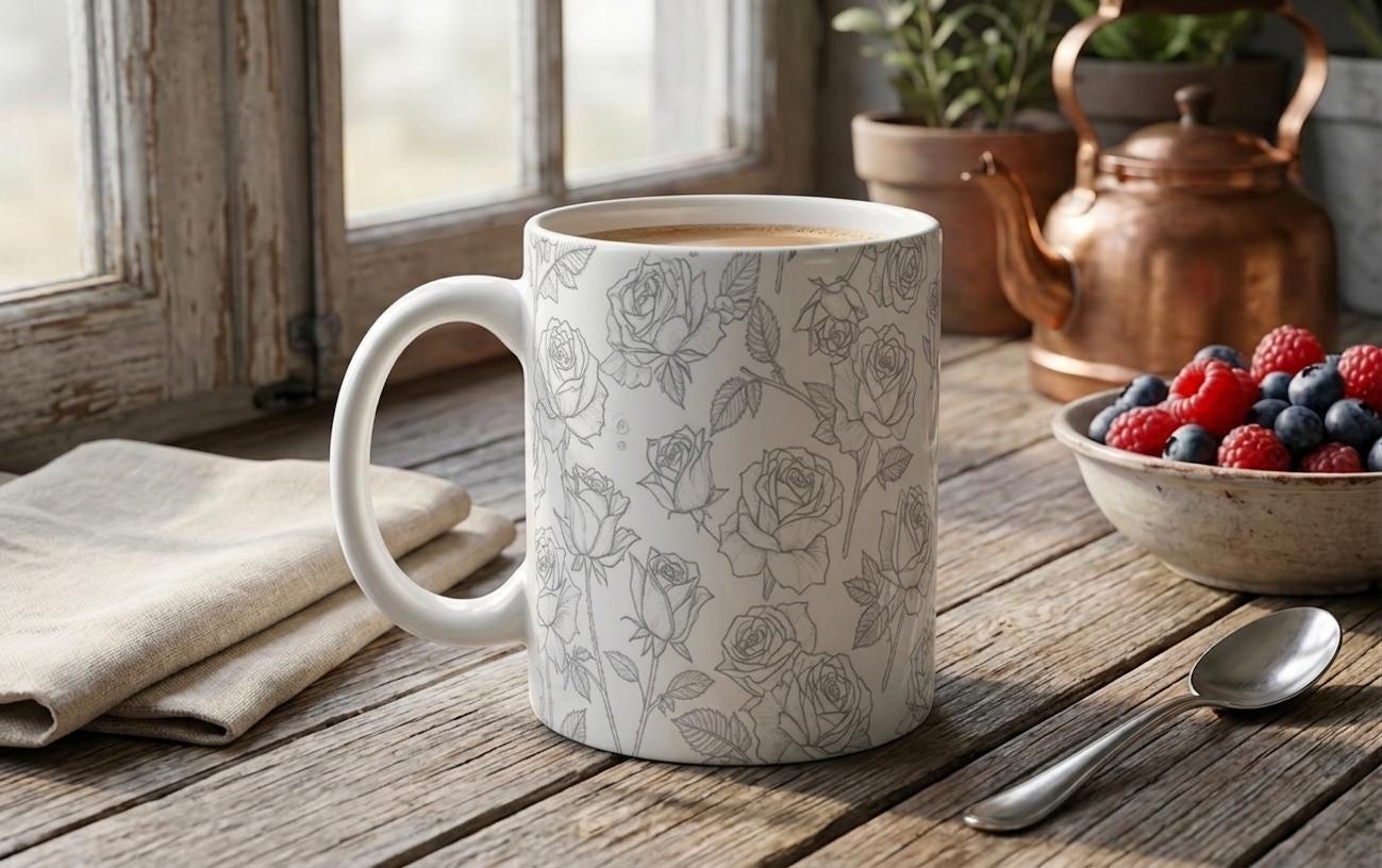 Floral Cups -  Large and Small Ceramic Mugs