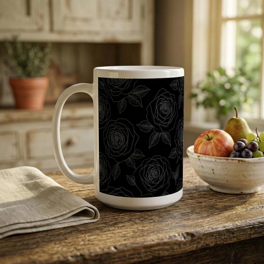 Dark Floral 15oz Ceramic Mug