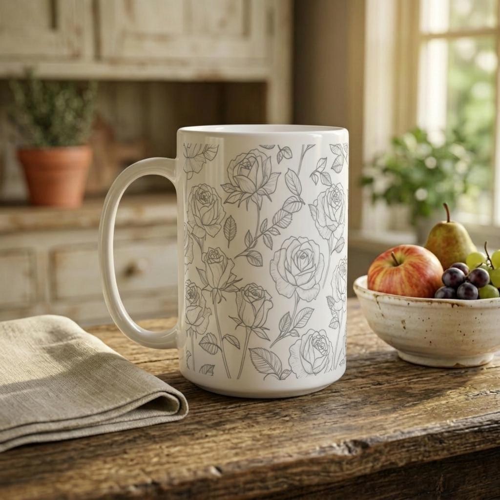 Floral Cups -  Large and Small Ceramic Mugs