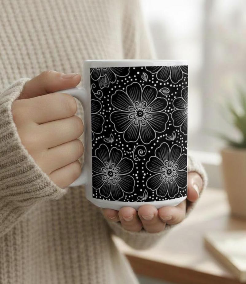 Set of Big Mugs, Floral Cup Set, Large 15 oz Matching Cups