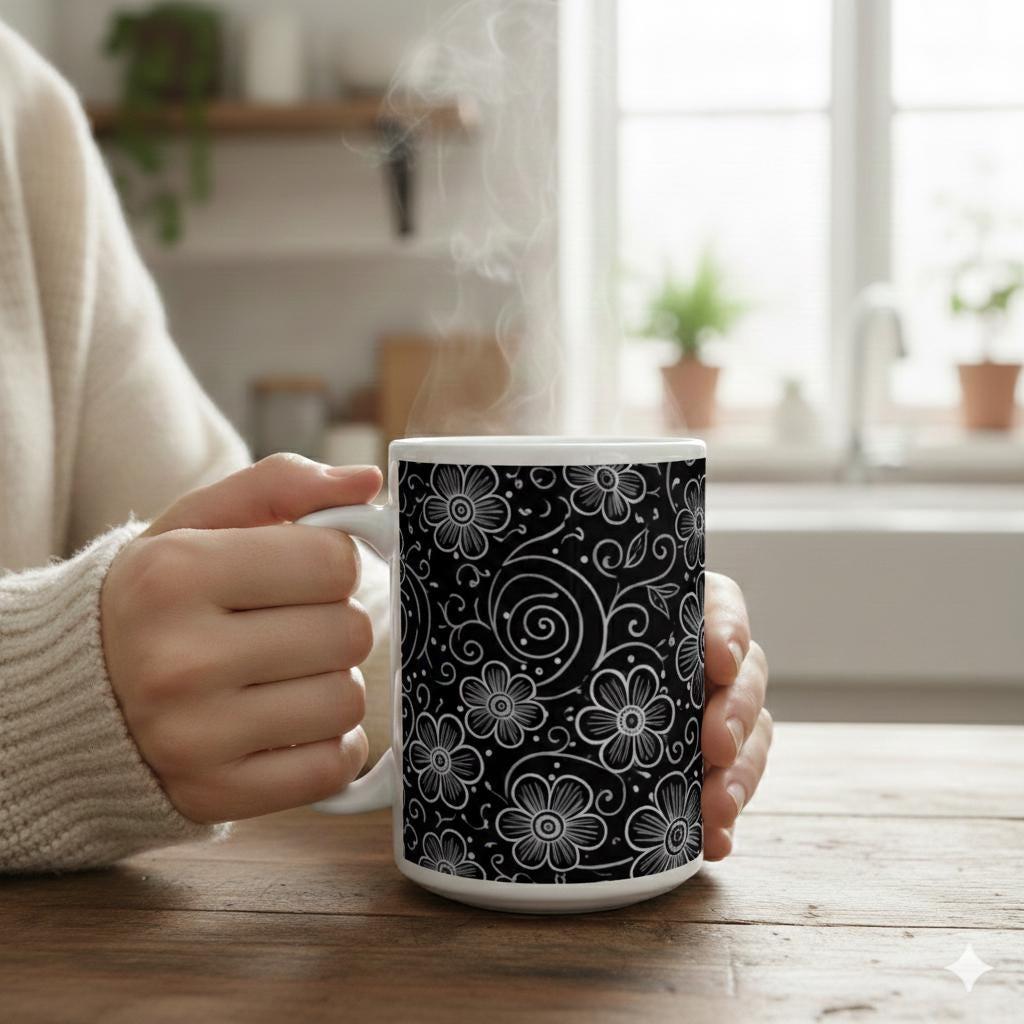 Set of Big Mugs, Floral Cup Set, Large 15 oz Matching Cups