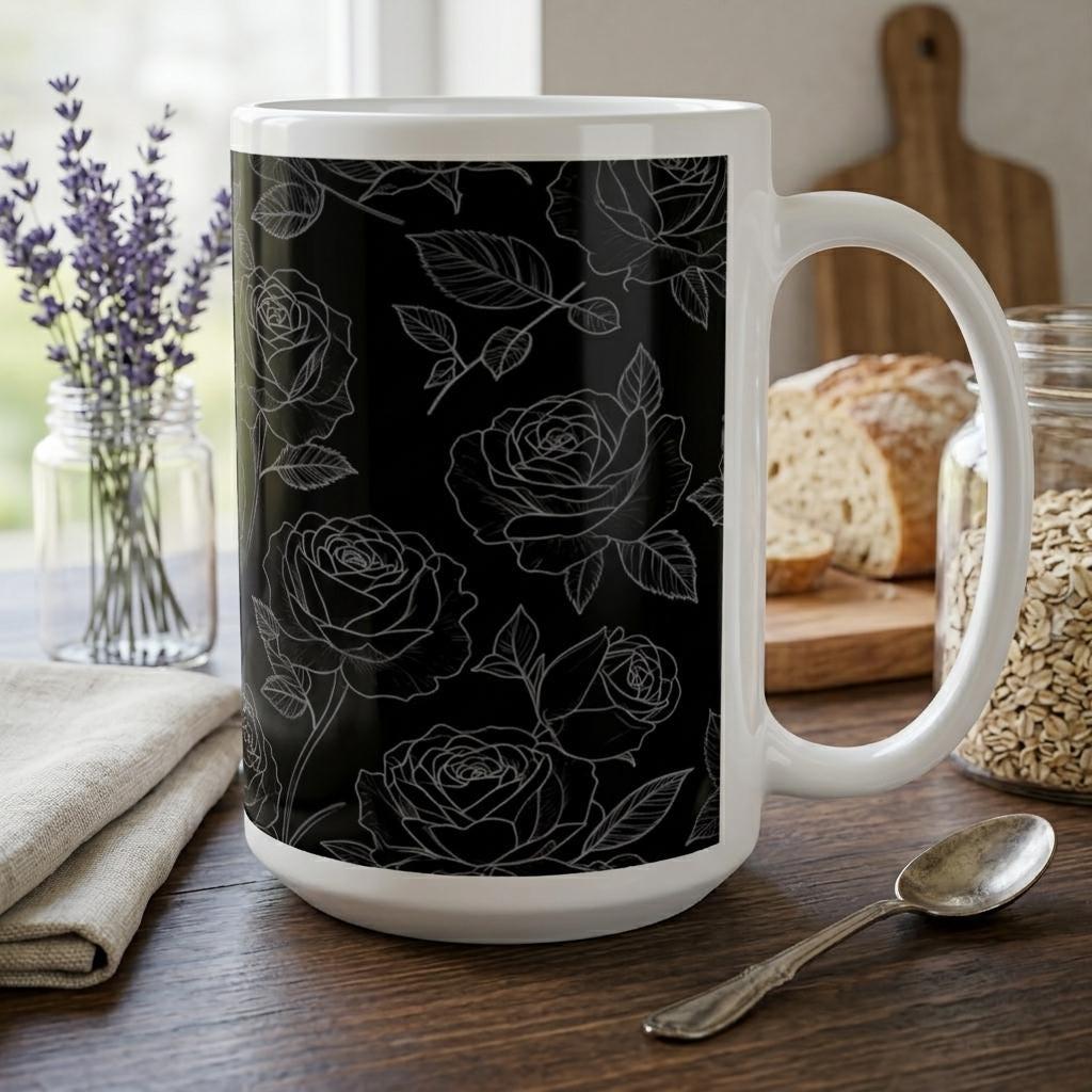 Set of Big Mugs, Floral Cup Set, Large 15 oz Matching Cups