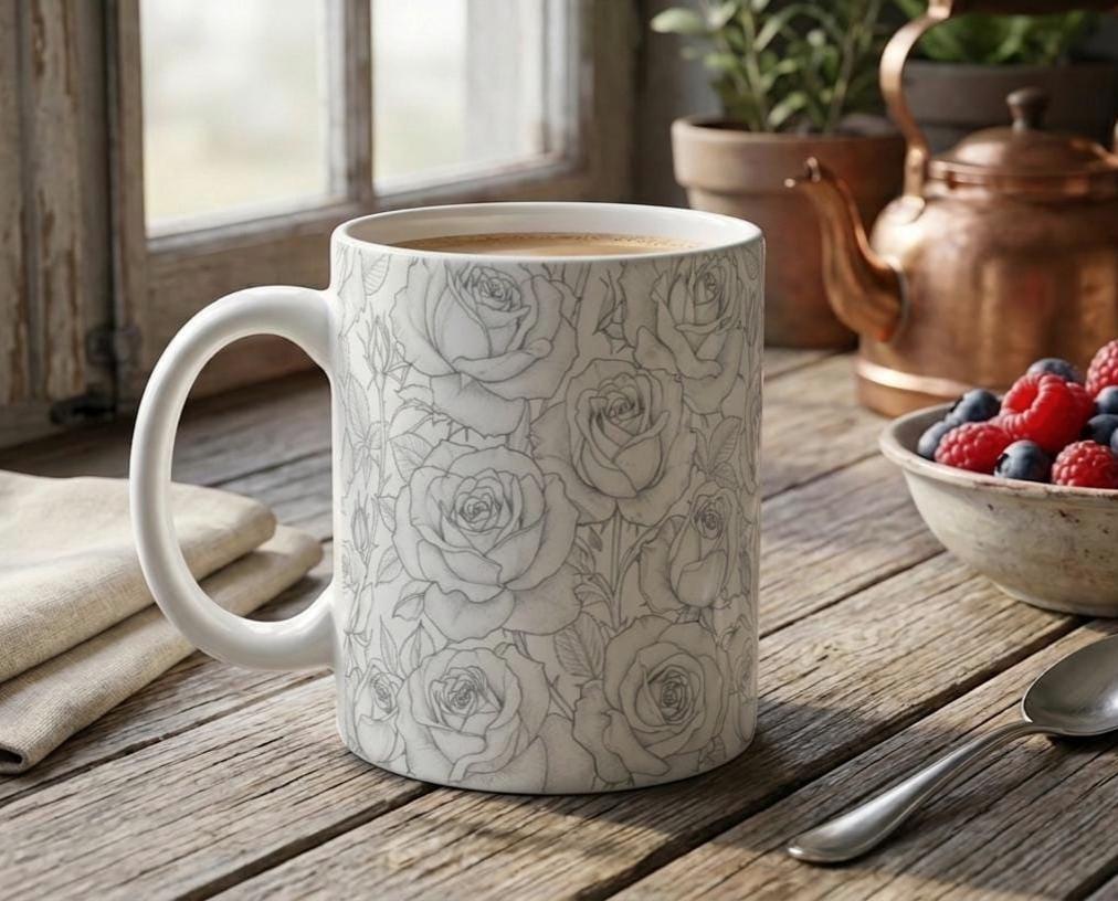 Roses - Floral Cups -  Large and Small Ceramic Mugs