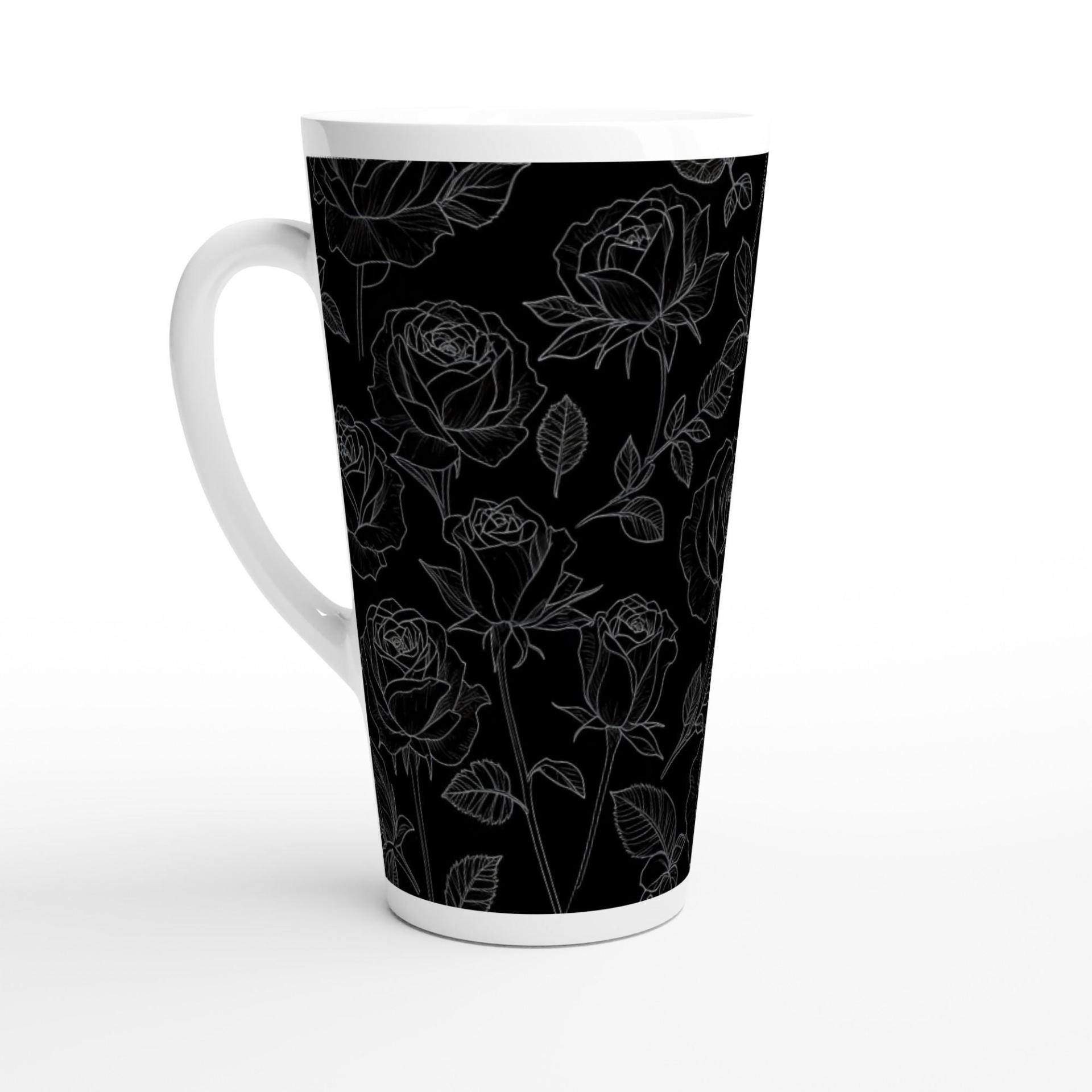 Black Roses, Latte 17oz Ceramic Mug - Coffee or Tea Cup, Extra Tall