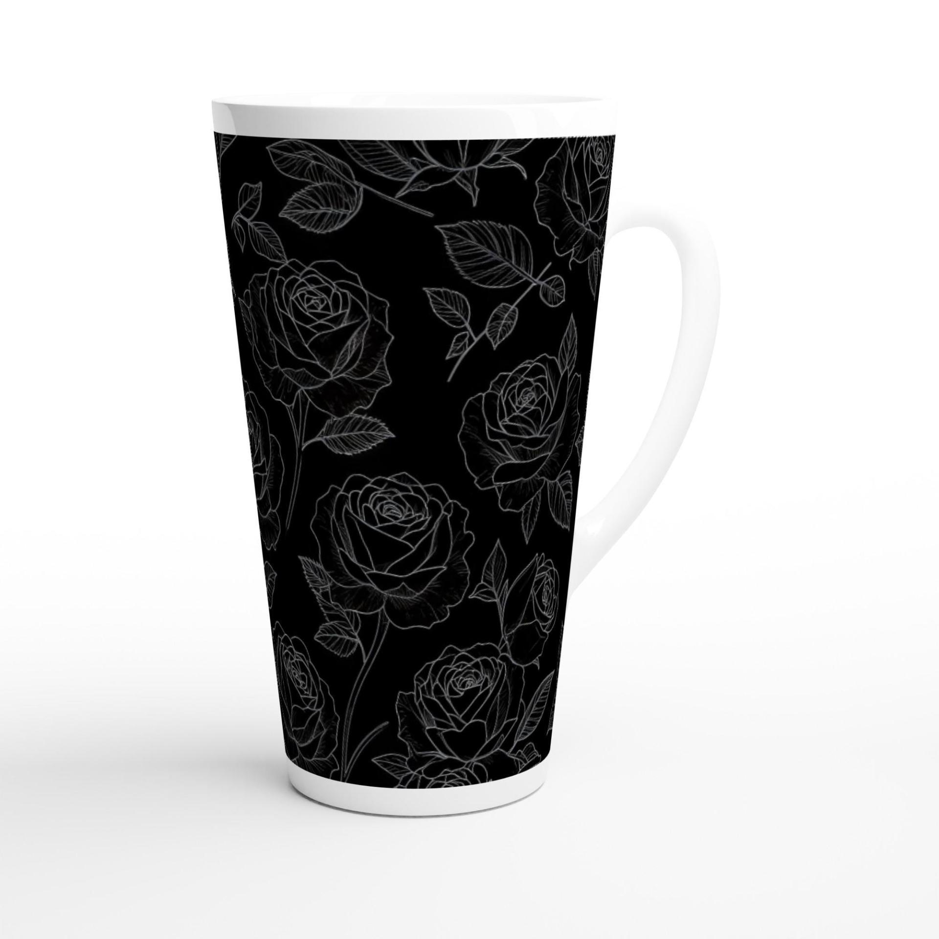 Black Roses, Latte 17oz Ceramic Mug - Coffee or Tea Cup, Extra Tall