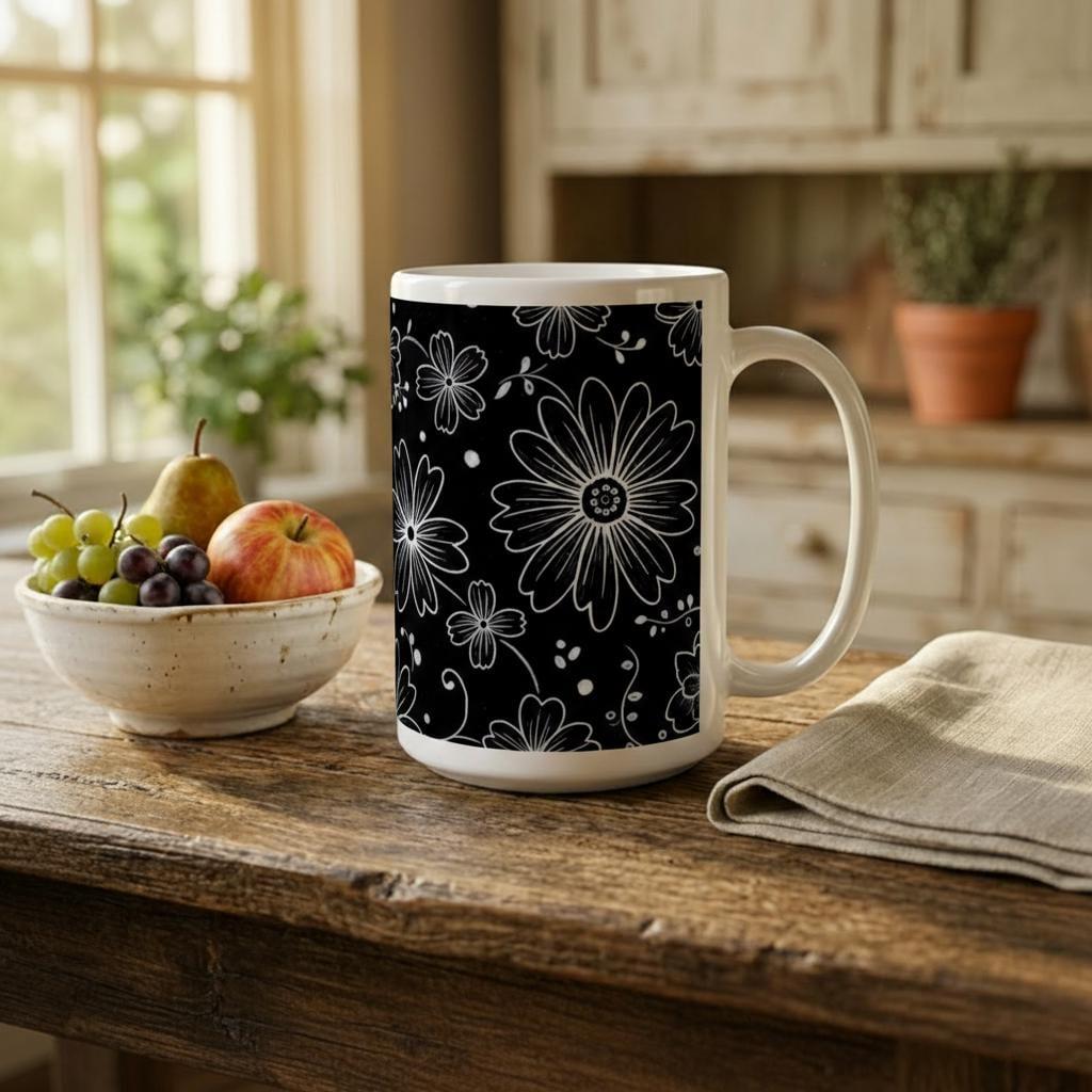 Set of Big Mugs, Floral Cup Set, Large 15 oz Matching Cups