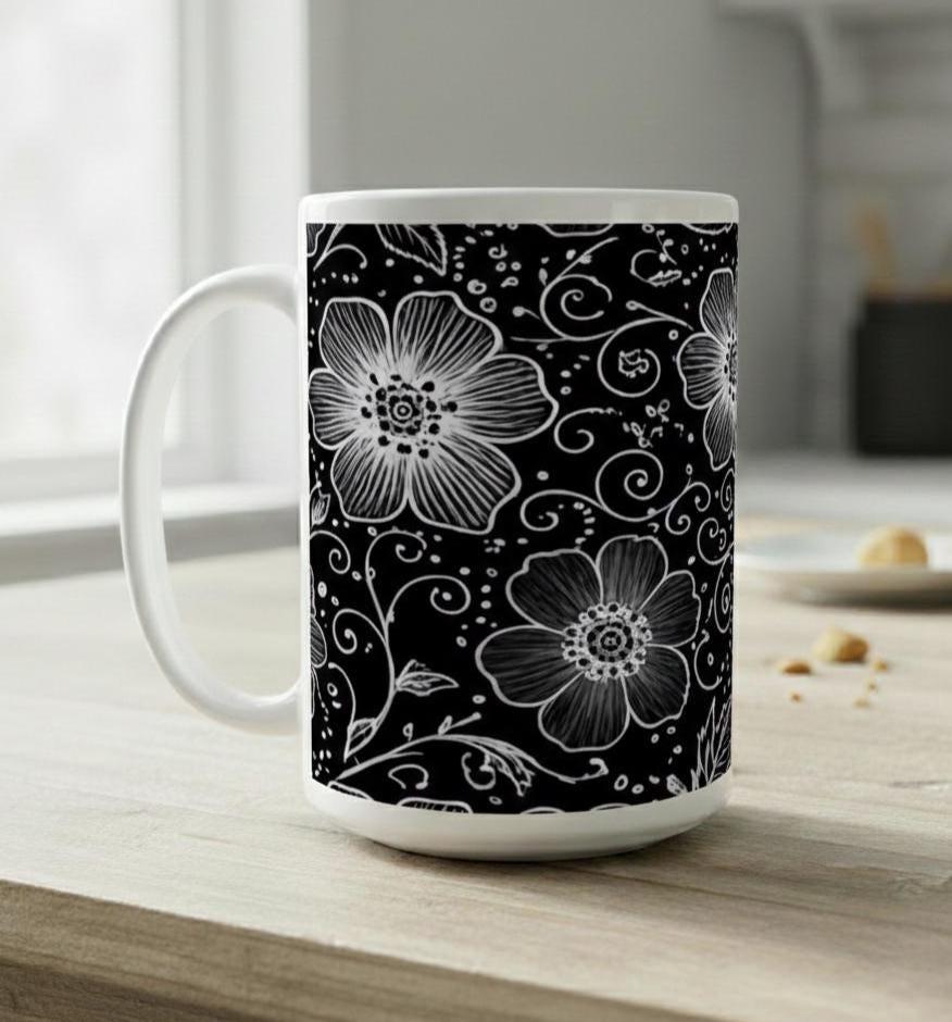 Set of Big Mugs, Floral Cup Set, Large 15 oz Matching Cups