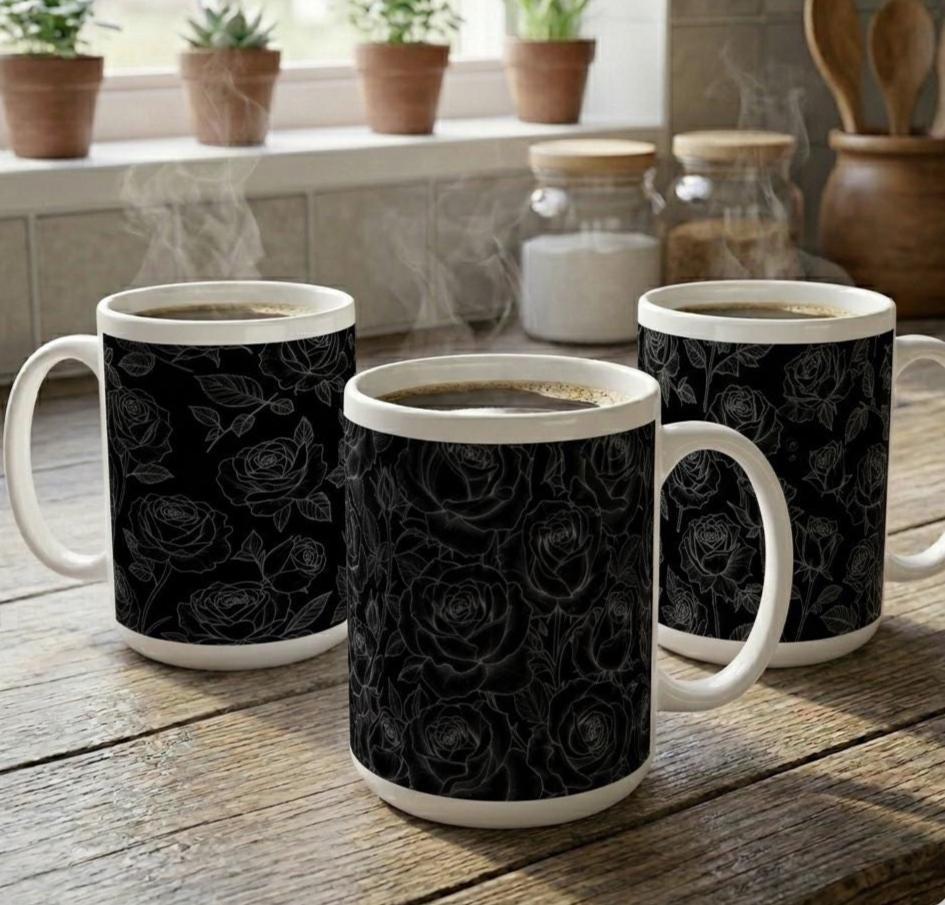 Set of Big Mugs, Floral Cup Set, Large 15 oz Matching Cups