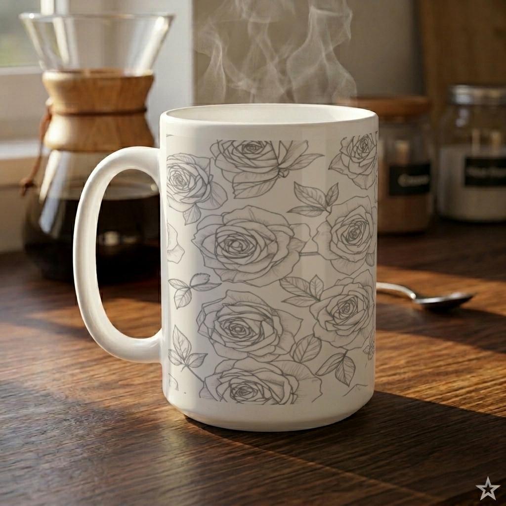 Set of Big Mugs, Floral Cup Set, Large 15 oz Matching Cups
