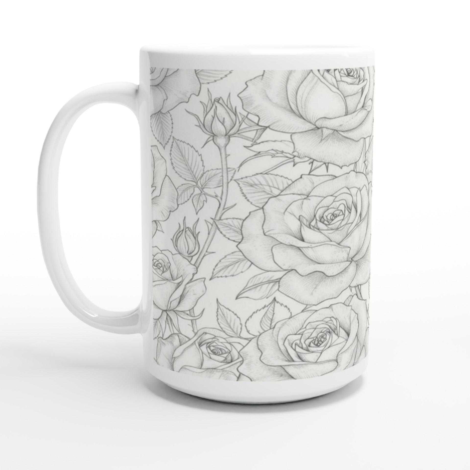 Set of Big Mugs, Floral Cup Set, Large 15 oz Matching Cups