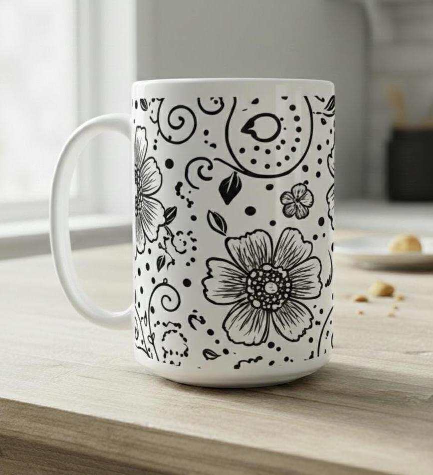Set of Big Mugs, Floral Cup Set, Large 15 oz Matching Cups