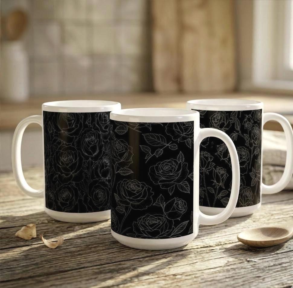 Set of Big Mugs, Floral Cup Set, Large 15 oz Matching Cups