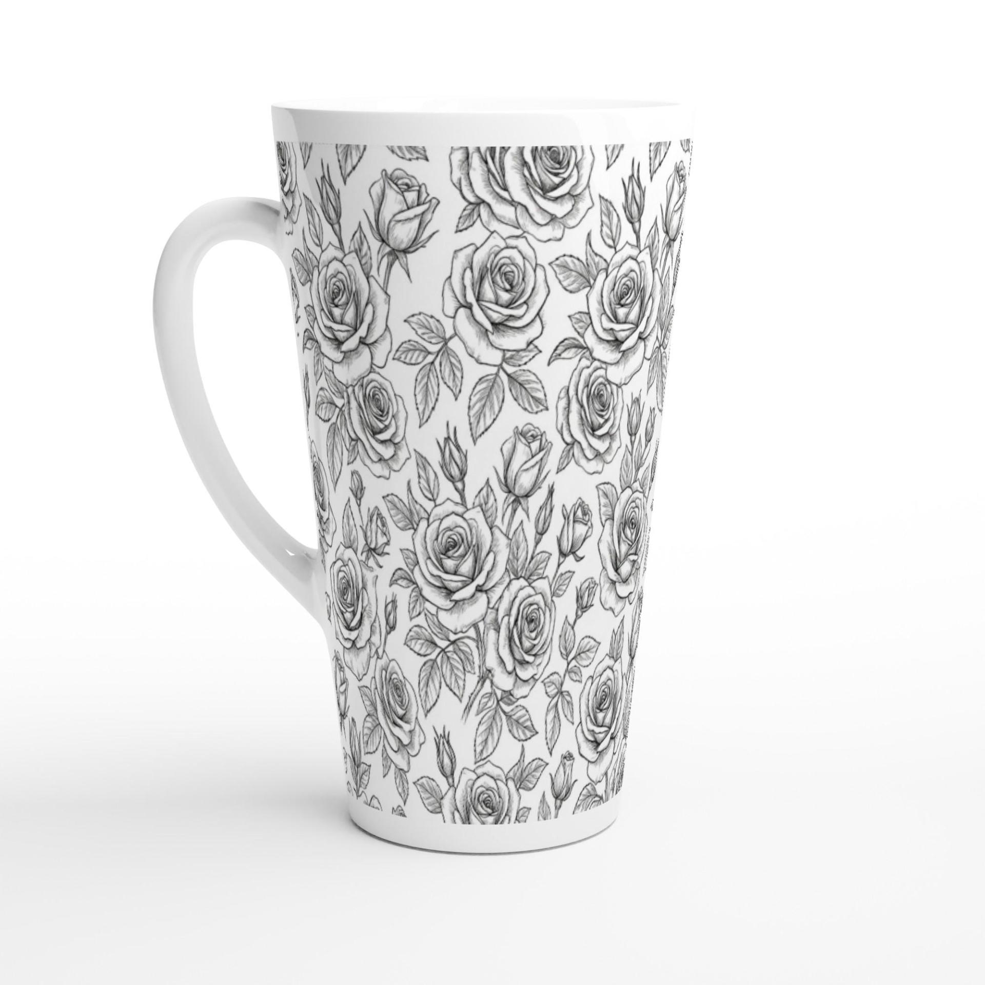 Roses, Latte 17oz Ceramic Mug - Coffee or Tea Cup, Extra Tall