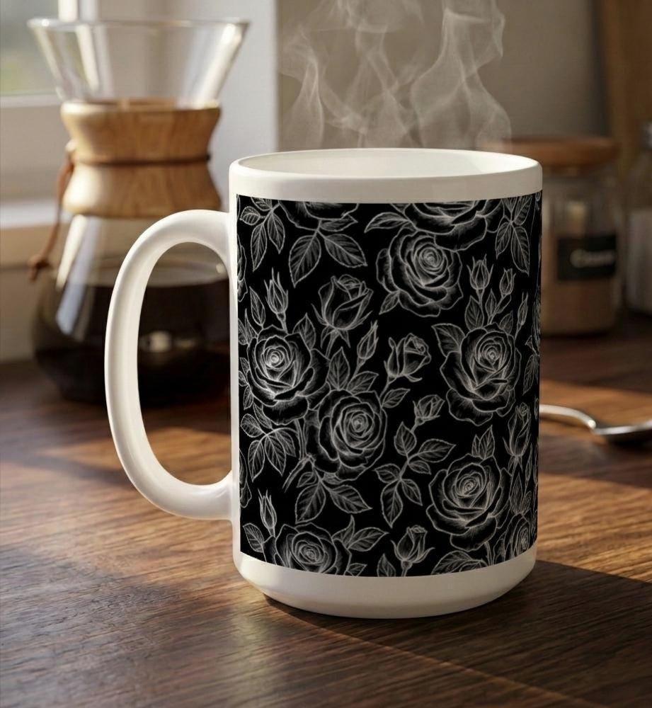 Set of Big Mugs, Floral Cup Set, Large 15 oz Matching Cups