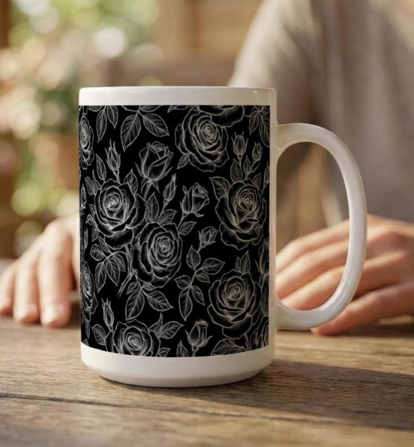 Set of Big Mugs, Floral Cup Set, Large 15 oz Matching Cups