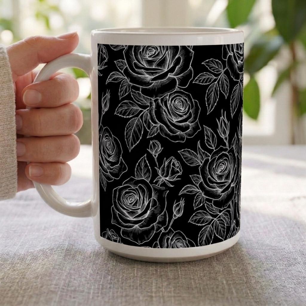 Set of Big Mugs, Floral Cup Set, Large 15 oz Matching Cups